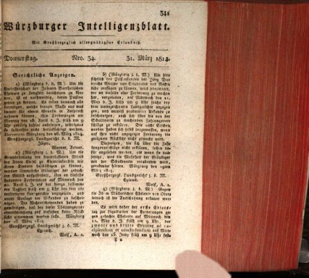 Würzburger Intelligenzblatt Donnerstag 31. März 1814