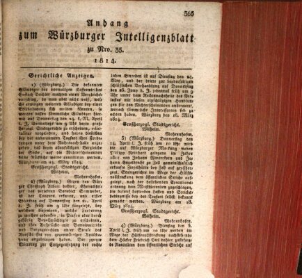 Würzburger Intelligenzblatt Samstag 2. April 1814