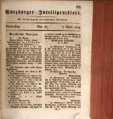 Würzburger Intelligenzblatt Donnerstag 7. April 1814