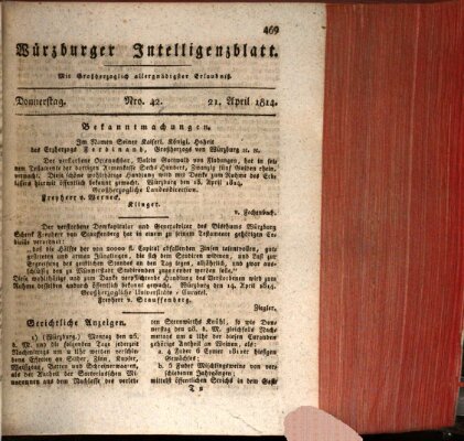 Würzburger Intelligenzblatt Donnerstag 21. April 1814