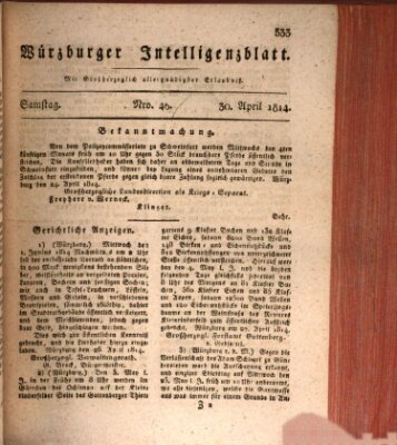 Würzburger Intelligenzblatt Samstag 30. April 1814