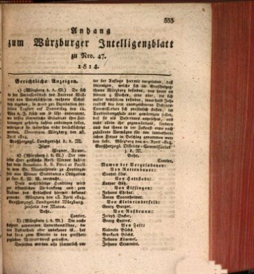 Würzburger Intelligenzblatt Dienstag 3. Mai 1814