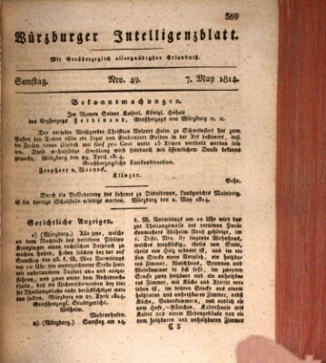 Würzburger Intelligenzblatt Samstag 7. Mai 1814