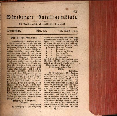 Würzburger Intelligenzblatt Donnerstag 12. Mai 1814