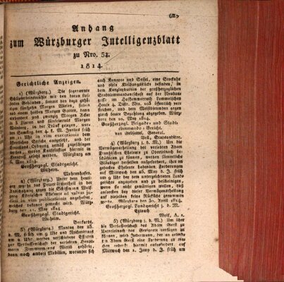 Würzburger Intelligenzblatt Samstag 21. Mai 1814