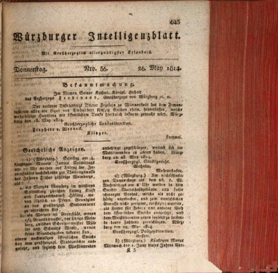 Würzburger Intelligenzblatt Donnerstag 26. Mai 1814