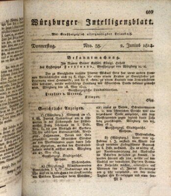 Würzburger Intelligenzblatt Donnerstag 2. Juni 1814