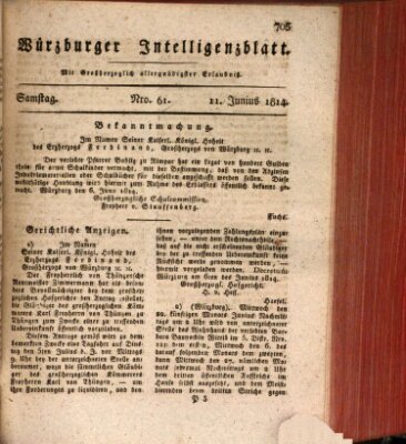 Würzburger Intelligenzblatt Samstag 11. Juni 1814