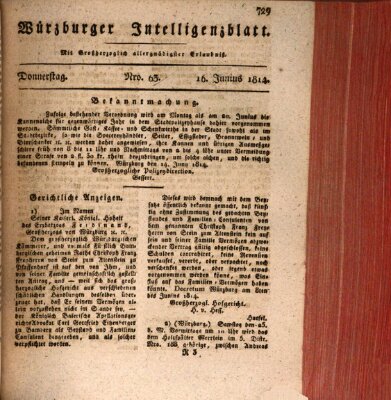 Würzburger Intelligenzblatt Donnerstag 16. Juni 1814