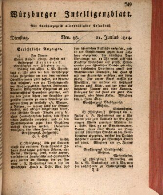 Würzburger Intelligenzblatt Dienstag 21. Juni 1814