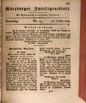 Würzburger Intelligenzblatt Donnerstag 23. Juni 1814