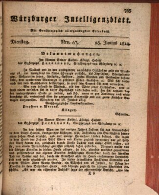 Würzburger Intelligenzblatt Dienstag 28. Juni 1814