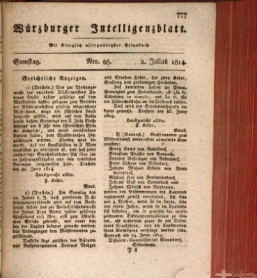 Würzburger Intelligenzblatt Samstag 2. Juli 1814