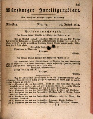 Würzburger Intelligenzblatt Dienstag 19. Juli 1814