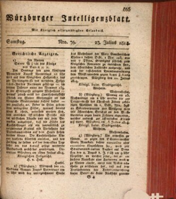 Würzburger Intelligenzblatt Samstag 23. Juli 1814