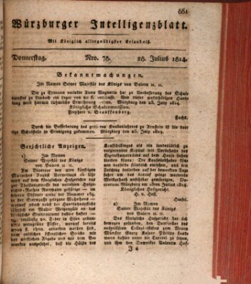 Würzburger Intelligenzblatt Donnerstag 28. Juli 1814