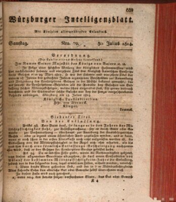 Würzburger Intelligenzblatt Samstag 30. Juli 1814