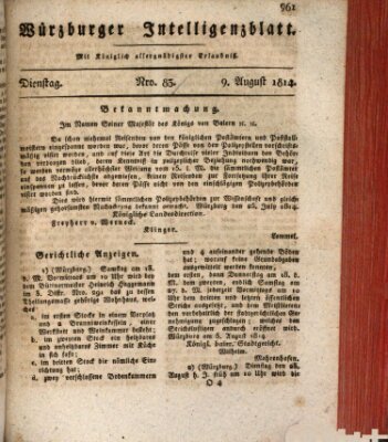 Würzburger Intelligenzblatt Dienstag 9. August 1814