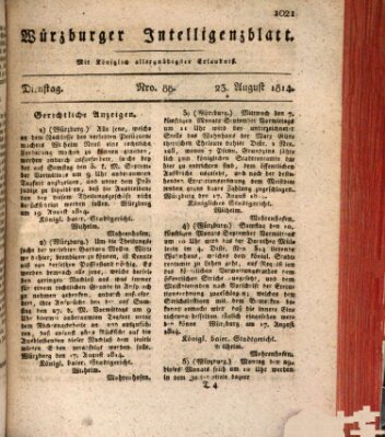 Würzburger Intelligenzblatt Dienstag 23. August 1814