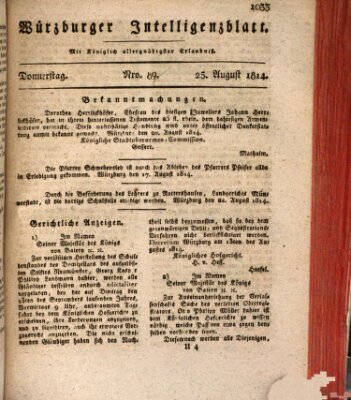 Würzburger Intelligenzblatt Donnerstag 25. August 1814