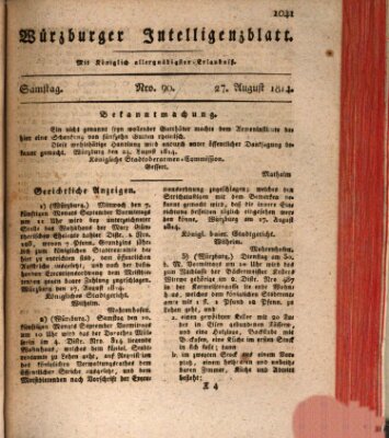 Würzburger Intelligenzblatt Samstag 27. August 1814