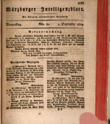 Würzburger Intelligenzblatt Donnerstag 1. September 1814