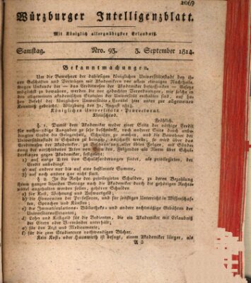 Würzburger Intelligenzblatt Samstag 3. September 1814