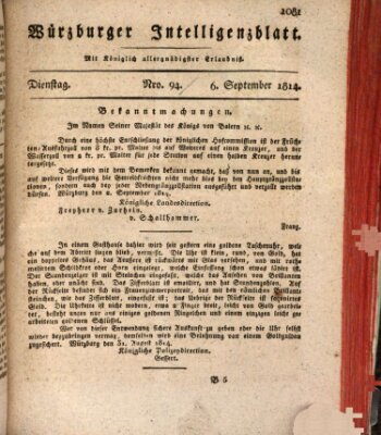 Würzburger Intelligenzblatt Dienstag 6. September 1814