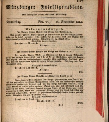 Würzburger Intelligenzblatt Donnerstag 15. September 1814