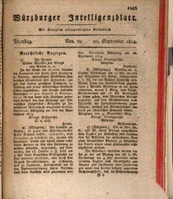 Würzburger Intelligenzblatt Dienstag 20. September 1814