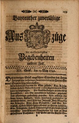 Bayreuther zuverläßige Auszüge derer merkwuerdigsten Begebenheiten unserer Zeit ... Samstag 19. Mai 1742