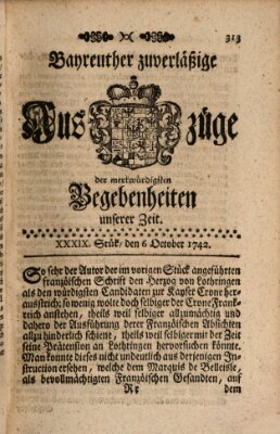 Bayreuther zuverläßige Auszüge derer merkwuerdigsten Begebenheiten unserer Zeit ... Samstag 6. Oktober 1742