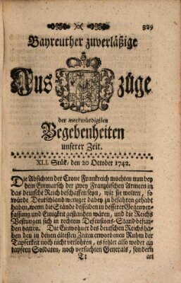 Bayreuther zuverläßige Auszüge derer merkwuerdigsten Begebenheiten unserer Zeit ... Samstag 20. Oktober 1742