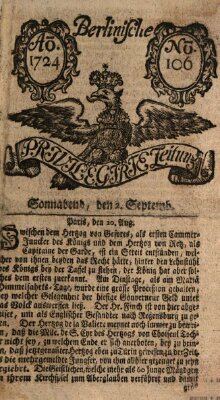 Berlinische privilegirte Zeitung Samstag 2. September 1724