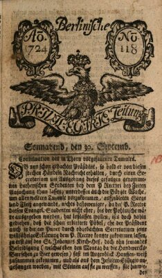 Berlinische privilegirte Zeitung Samstag 30. September 1724