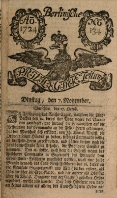 Berlinische privilegirte Zeitung Dienstag 7. November 1724