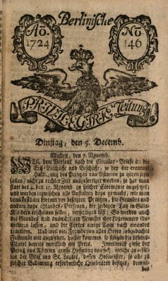 Berlinische privilegirte Zeitung Dienstag 5. Dezember 1724