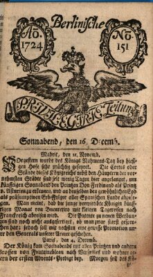 Berlinische privilegirte Zeitung Samstag 16. Dezember 1724