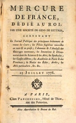 Mercure de France Samstag 25. Juli 1778