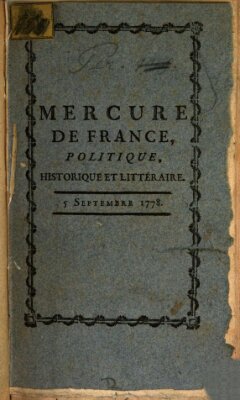 Mercure de France Samstag 5. September 1778