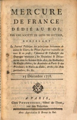 Mercure de France Freitag 25. Dezember 1778