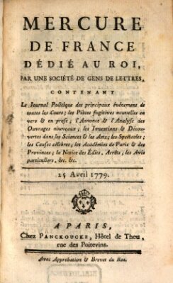 Mercure de France Sonntag 25. April 1779