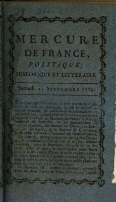 Mercure de France Samstag 11. September 1779