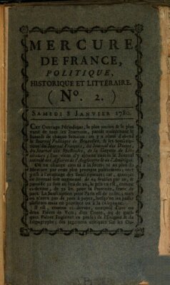 Mercure de France Samstag 8. Januar 1780