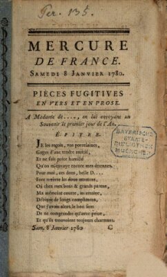 Mercure de France Samstag 8. Januar 1780