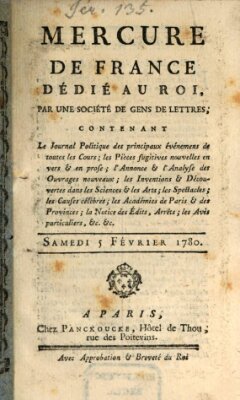 Mercure de France Samstag 5. Februar 1780