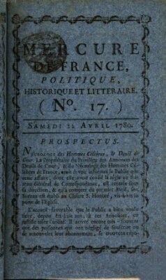 Mercure de France Samstag 22. April 1780