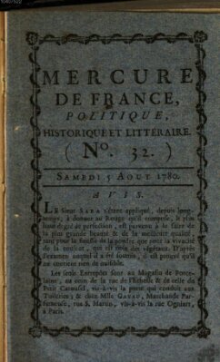 Mercure de France Samstag 5. August 1780