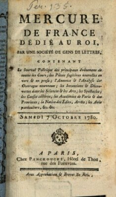 Mercure de France Samstag 7. Oktober 1780