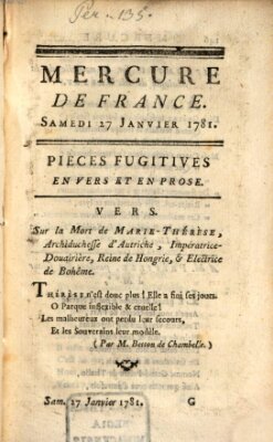 Mercure de France Samstag 27. Januar 1781